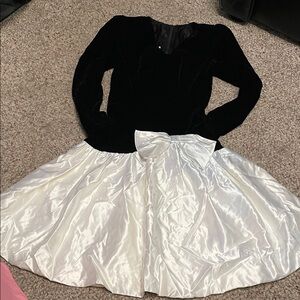 Vintage 80s velvet Black and White satin Women's dress